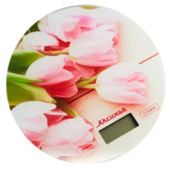 Весы настольные электр. (стекло) (5кг) Аксинья "Розовые тюльпаны"