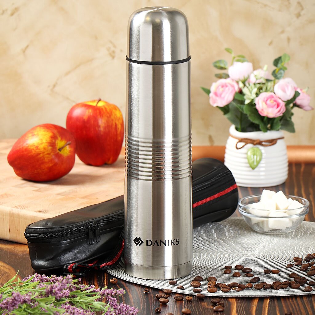 Термос нерж. Daniks, 1л, SL-100ZY, с чехлом