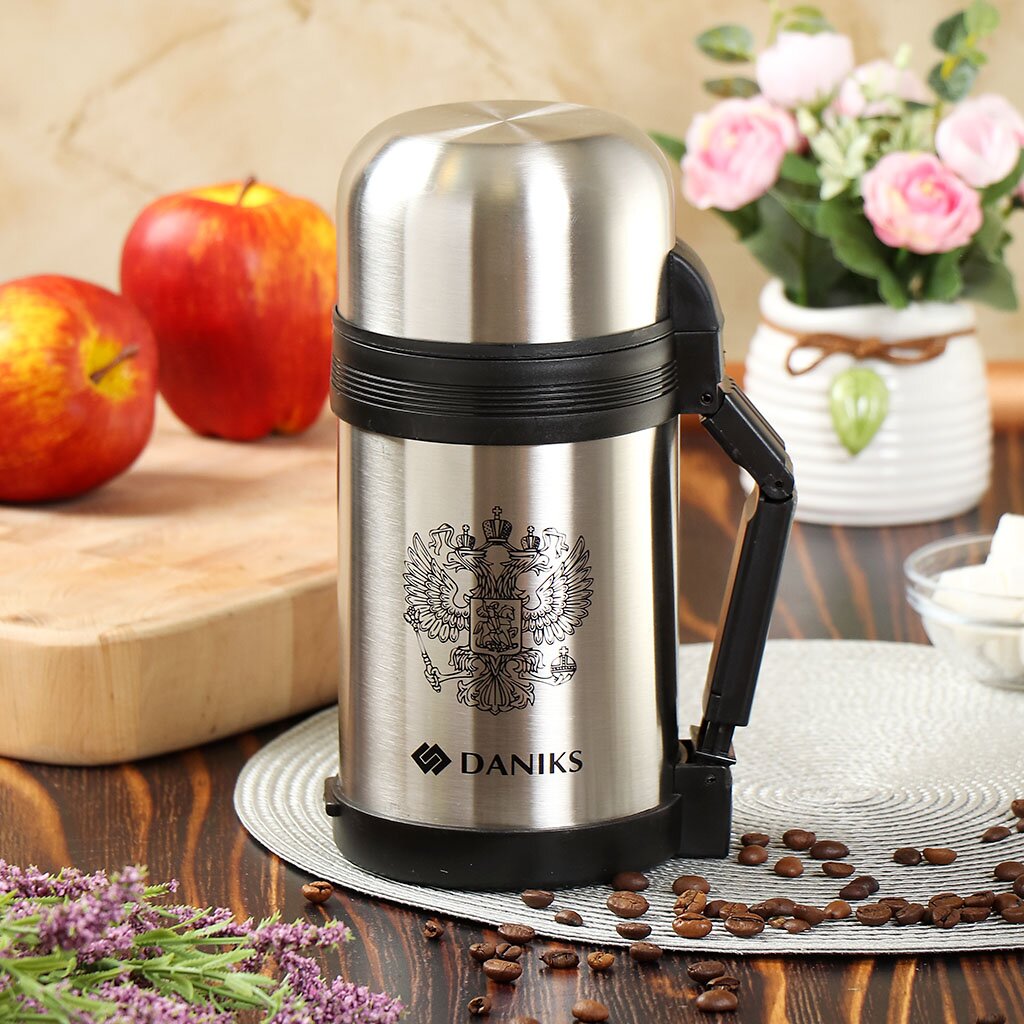 Термос нерж. Daniks, 1л, SL-100GX, широкая горл.