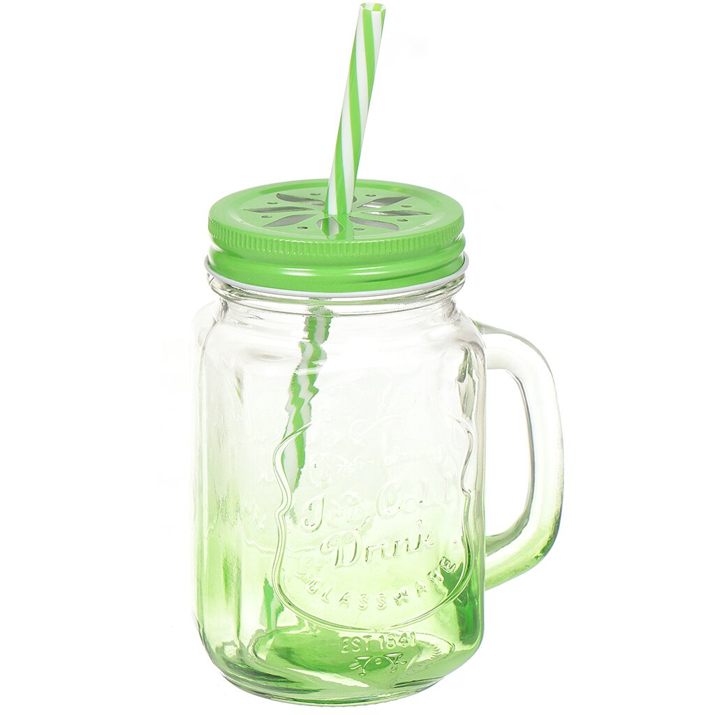 Банка для напитков/смузи с трубочкой 450мл
