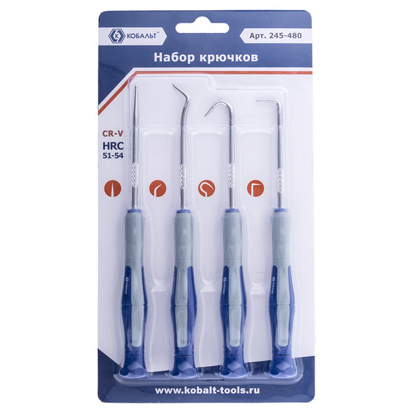 Набор крючков слесарные 4шт, КОБАЛЬТ