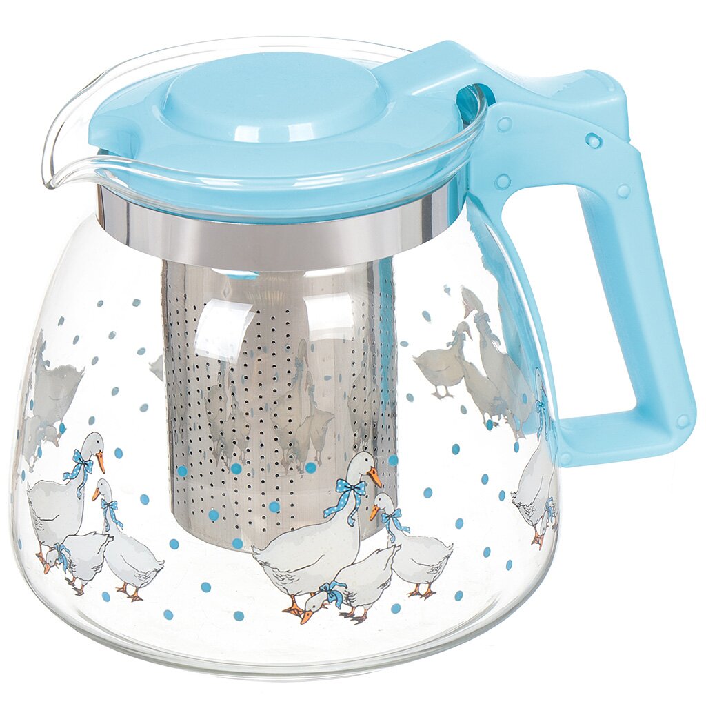 Чайник заварочный 900мл с ситом пласт.стеклянный "Гуси"