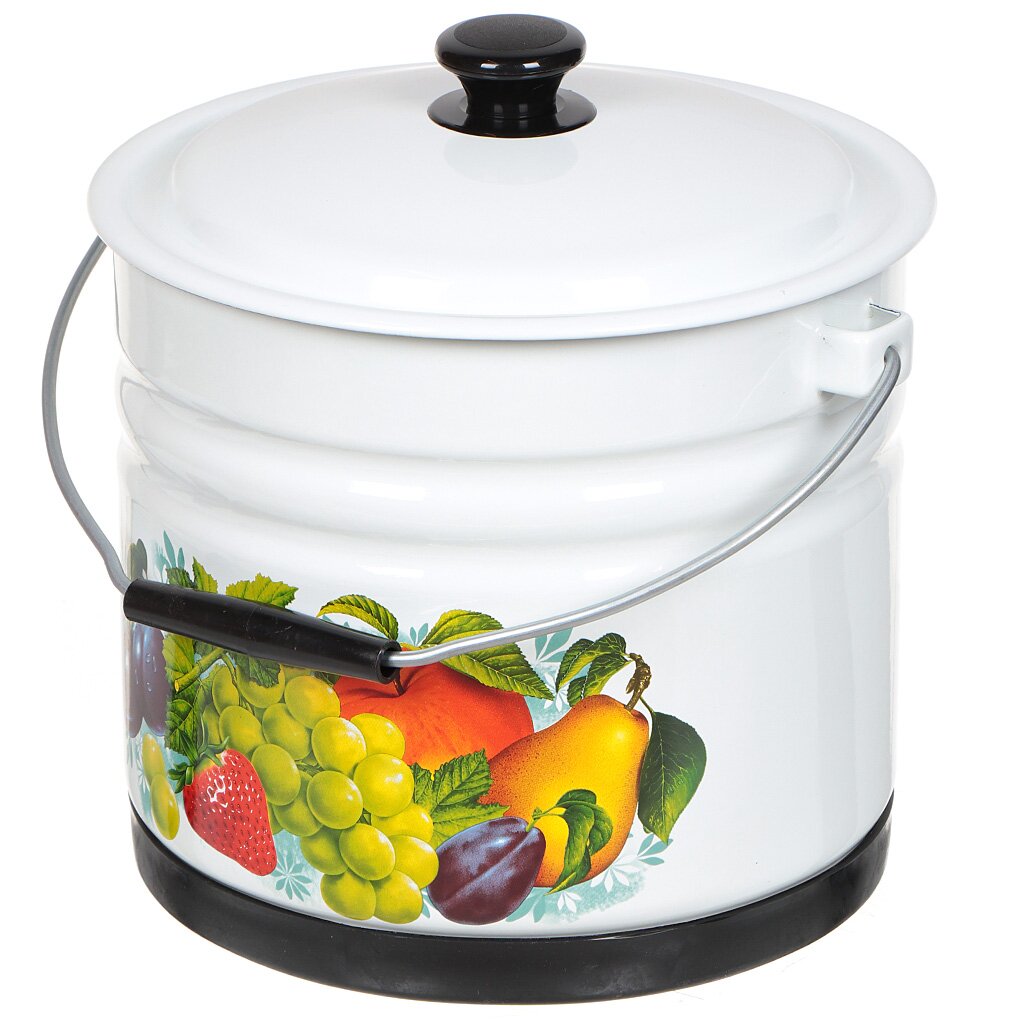 Ведро 10л эм. с крышкой, с рисунком, с поддоном