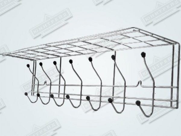 Вешалка для одежды 7 крючков с полкой, хром Юнитрейд